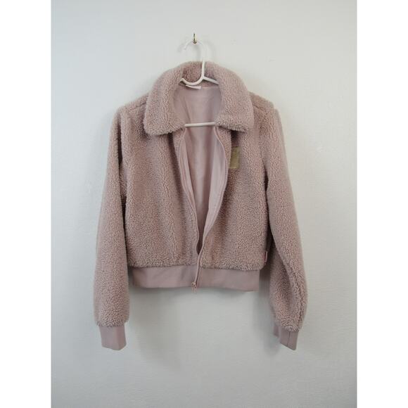 Haribo Medium Baby Pink Juniors Fleece Teddy Crop Zip Up Lined Jacket Blush - Picture 6 of 8